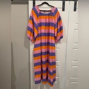 Frances Valentine Orange Pink Maxi Gown with Bishop Sleeves